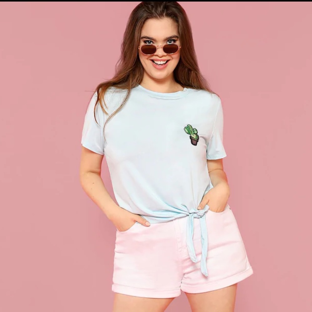 Shein | Catus Print Knot Hem Tee